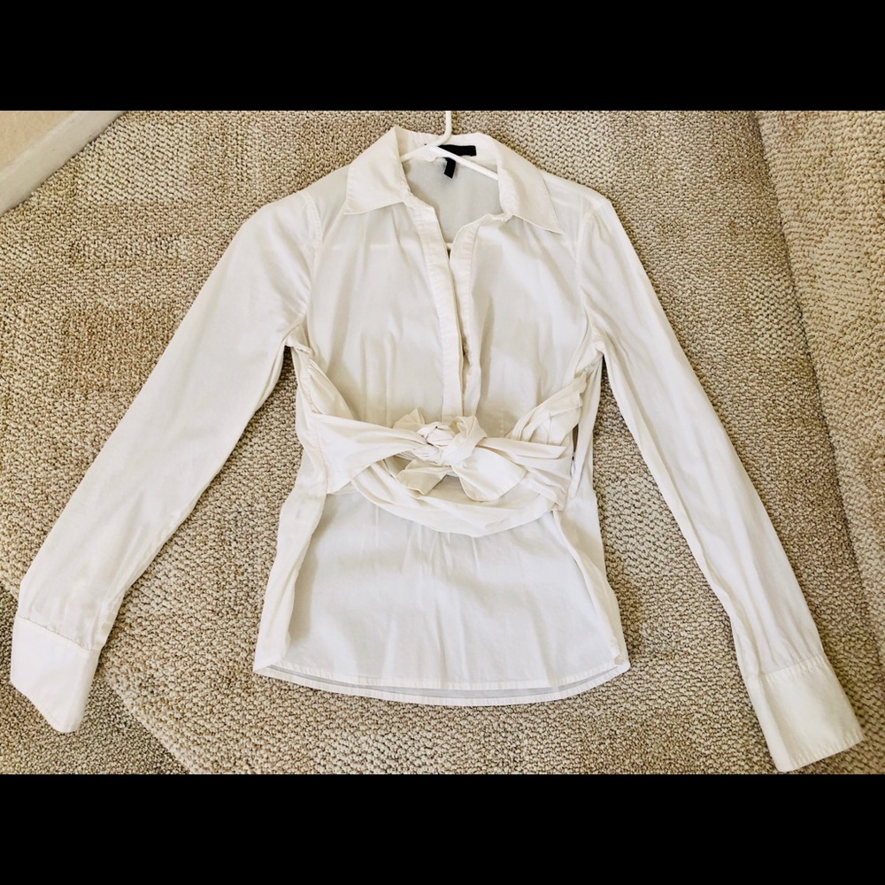 BCBG tie wrap white shirt